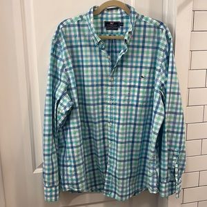 Vineyard Vines Men’s XXL Slim Fit Tucker Shirt 100% Cotton Style Blue White Teal